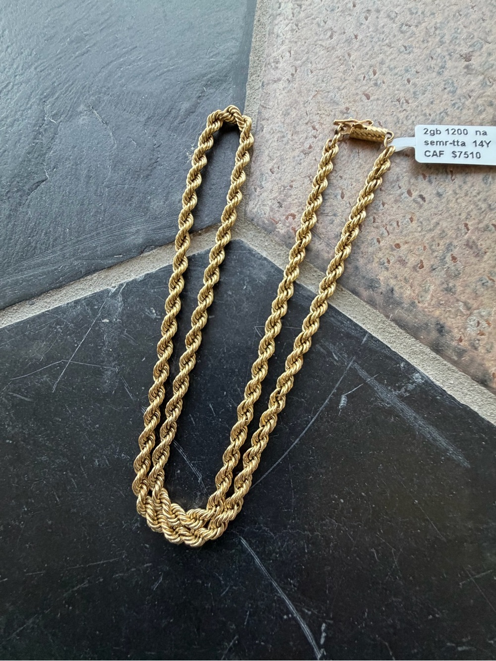 14K Yelllw Gold Solid Rope Chain Necklace 18”